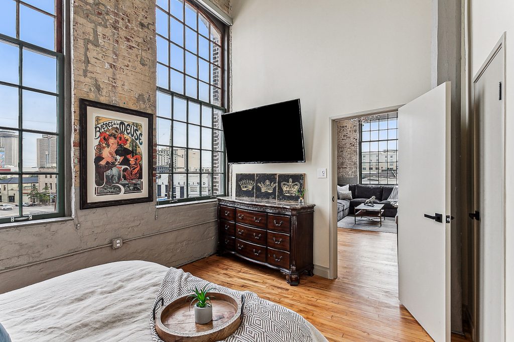 Bedroom overlooking downtown New Orleans condo